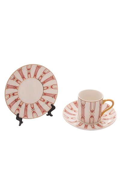 Dania porcelain Turkish coffee set 12 piece red color with gold line