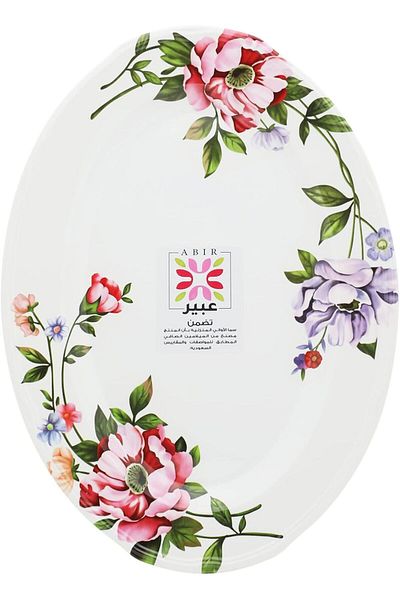 Abir طبق مسطح من الميلامين مقاس 25 سم / 9.84 بوصة بتصميم زهور بيضاء للاستخدام في المطبخ والاستخدام الخارجي والمطاعم