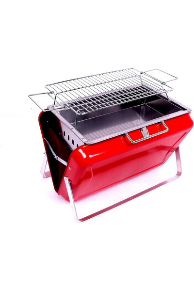 SAHARE شواية فحم للشواء مستطيلة قابلة للطي من الفولاذ باللون الأحمر ( Kybbq10...