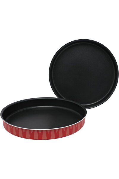 Trust Pro Non Stick Aluminium Round Oven / Baking Tray Set of 2 Pieces , 32cm + 30cm Red/Black