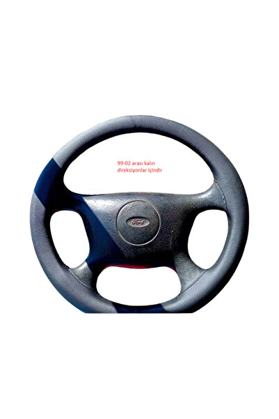 HASBAY Dikişli Deri Direksiyon Kılıfı Damarlı Siyah Deri Siyah Dikişli Ford T...