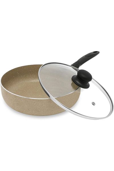 Trust Pro Non Stick Fry Pan With Glass Lid & 2 Layered Ceramic Coating, 28 cm, Ash