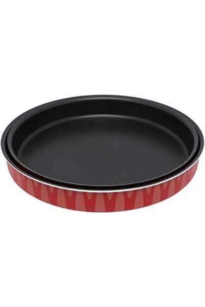Trust Pro Non Stick Aluminium Round Oven / Baking Tray Set of 2 Pieces , 32cm + 30cm Red/Black