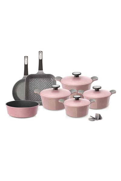 NEOFLAM Exterma Granite Cookware Set, 11 Pieces, Pink. 20cm - 24cm - 26cm - 28cm -26cm -28cm