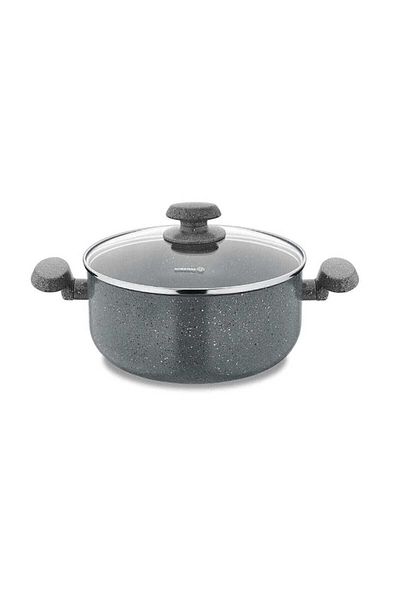 KORKMAZ Korkmaz Granite (Maya) Pot with Glass Lid. 20 cm capacity.
