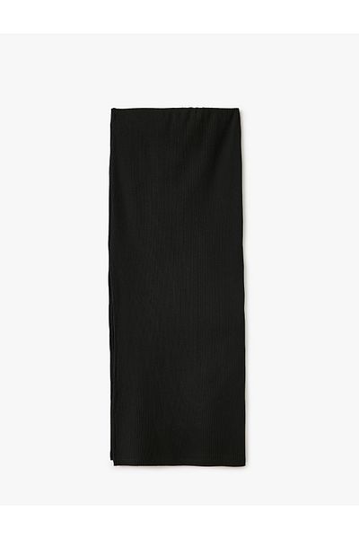 Koton New Season Slit Detail Elastic Waist Slim Fit Long Pencil Skirt