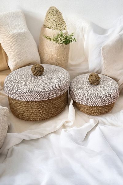 Bohemahomedecor Декоративна кошница с два капака, органайзер, дизайн на кошница