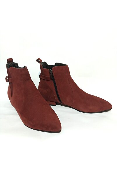 Mira Deri HAKİKİ NUBUK 37 NUMARA DÜZ TOPUK BORDO KADIN BOT LASAGNA