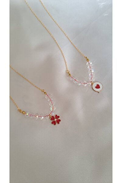 SOUL BY A&B 2li kristal kolye kırmızı kolye şık hacalı bff kolye arkadaşlık k...