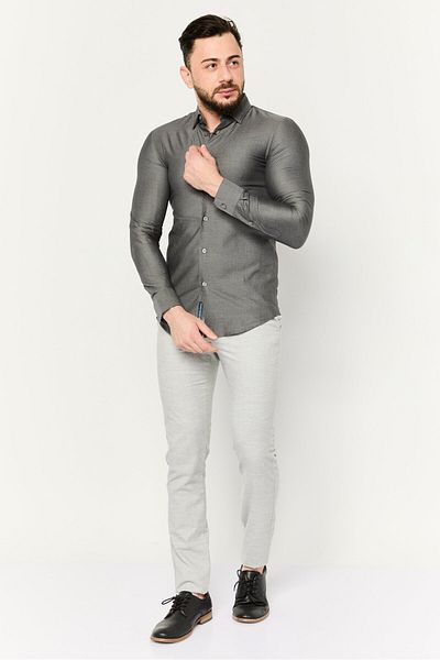 Perry Ellis Men Slim Fit Allover Print Long Sleeves Casual Shirt, Grey