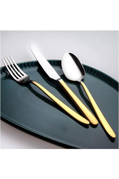 Jumbo 9400 Matte Gold 12 Person 84 Piece Cutlery Set