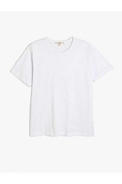 Koton Tricou de bază din bumbac cu mânecă scurtă, cu decolteu, sezon nou