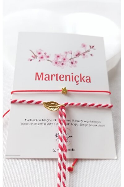 Bella Sera Studio Marteniçka ve Kırmızı İp 'li Bileklik Seti Yaprak ve Yıldız...
