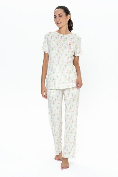 U.S. Polo Assn. Bumbac, Gât rotund, mânecă scurtă, imprimeu copac, set pijamale damă