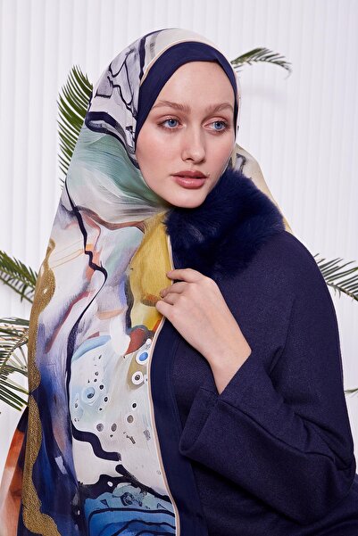 Levidor Navy Blue Marbled Pattern Royal Shawl