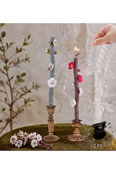 Yaratıcı sanatlar atölyesi 2'li Sanatsal Çiçekli Dal Mum El Yapımı Dekoratif ...