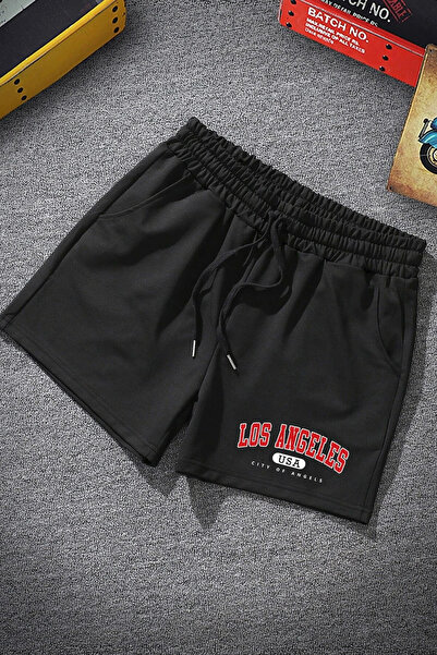 cc collection شورت أسود للجنسين بطبعة لوس أنجلوس