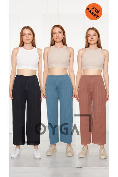 Oyga Pachet de 3 pantaloni și pantaloni de trening pentru femei, negru - benzină - Earth, îmbrăcăminte ocazională pentru acasă
