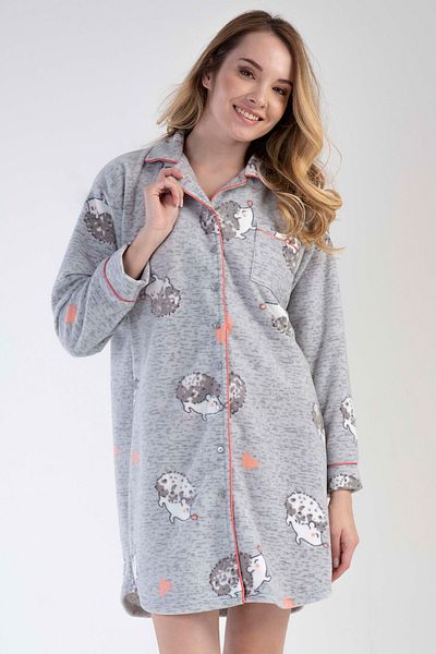 VİENETTA Women's Fleece All Button Long Sleeve Shirt, 303045