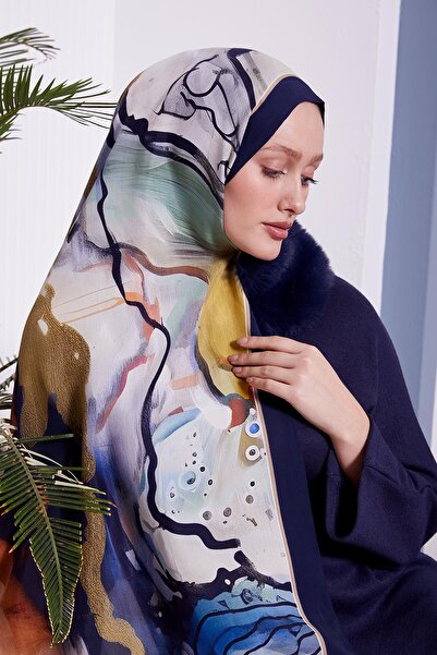 Levidor Navy Blue Marbled Pattern Royal Shawl