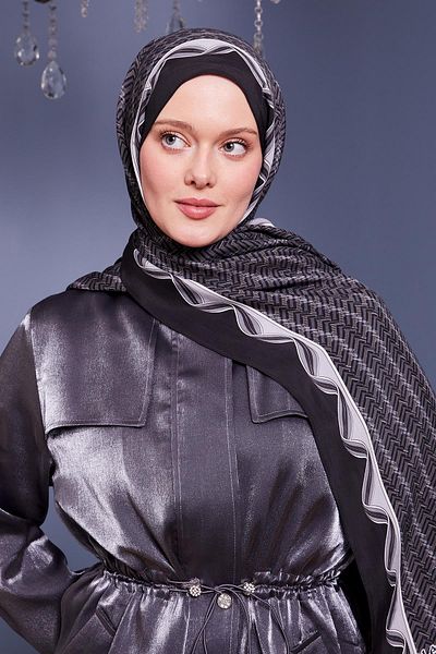 Levidor Royal Shawl με μοτίβο λαβύρινθου ανθρακί