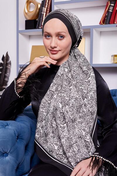 Levidor Siyah-Beyaz Çini Desen Royal Şal