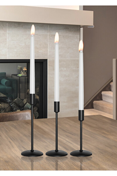 AG LightDesign 3'lü Üçlü Siyah Şamdan Mumluk Dekoratif Ev Dekorasyon Paslanmaz