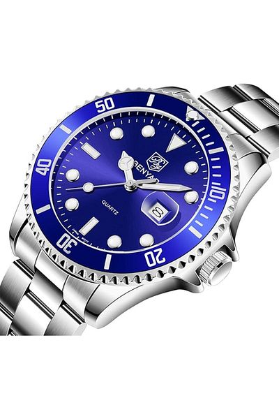 Benyar Men's Waterproof Quartz Business Watch, Stainless Steel Strap, Rotating Ceramic Ring