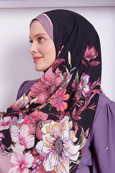 Levidor Royal Shawl με μοτίβο λουλουδιών Dusty Rose Edge
