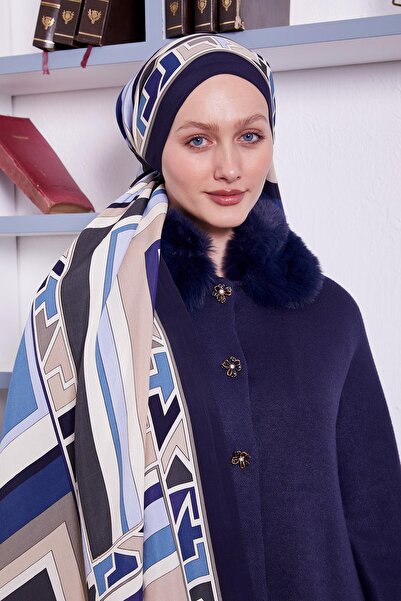 Levidor Navy Blue Geometric Pattern Royal Shawl