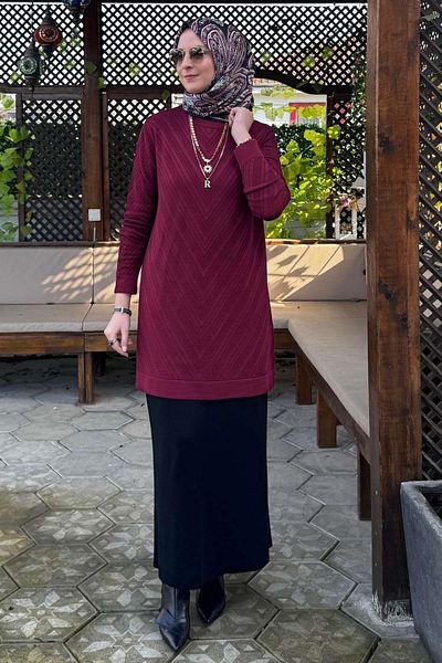 Rabia Şamlı Πλεκτά Damla και τουνίκ Claret Red