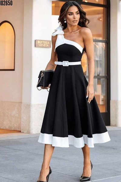 ALFUDO Moda Collection Γυναικείο βραδινό φόρεμα με φιόγκο μίντι με λεπτομέρεια