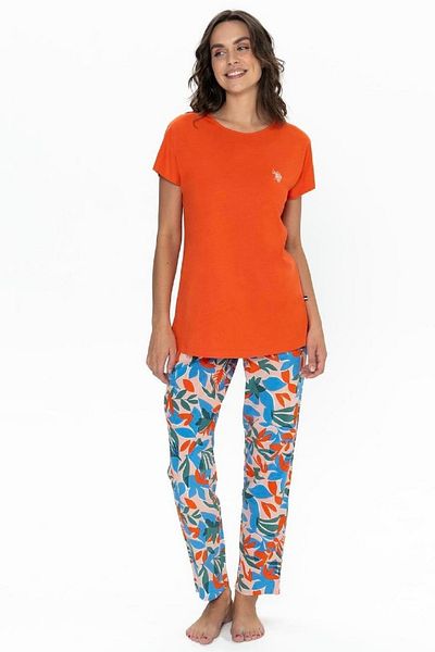 U.S. Polo Assn. Bumbac, guler mare, maneca scurta, imprimat, set pijamale dama