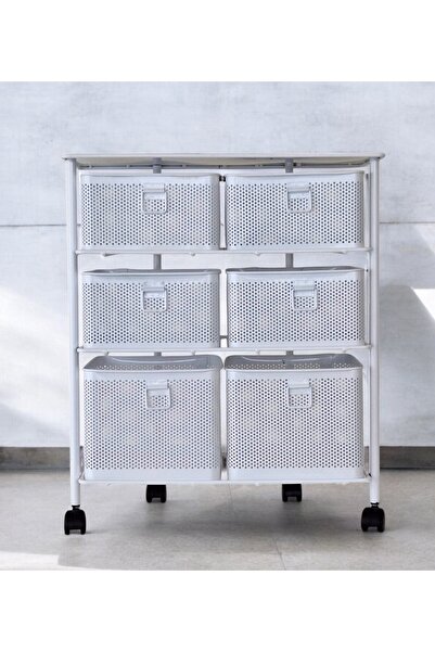 Hafsa Home 3 Katlı Bölmeli Tekerlekli Sebzelik ve Düzenleyici (Beyaz)