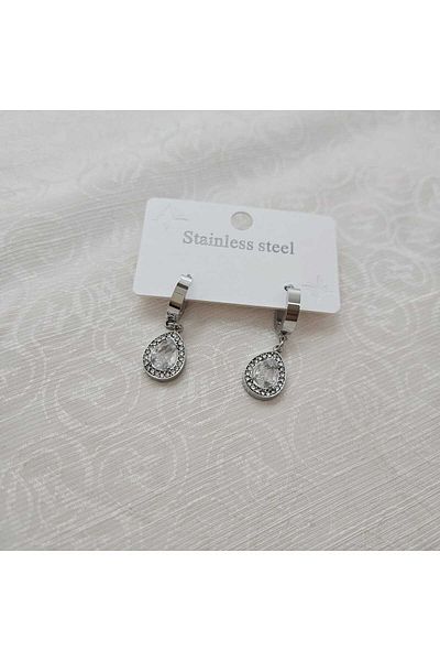 ALFA AKSESUAR 03 Drop Stone Steel Earrings