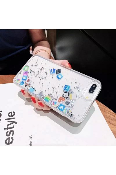 Merwish جراب من السيليكون المائي اللامع مع أيقونة الوسائط الاجتماعية المتوافقة مع هاتف Apple iPhone 7 Plus و8 Plus