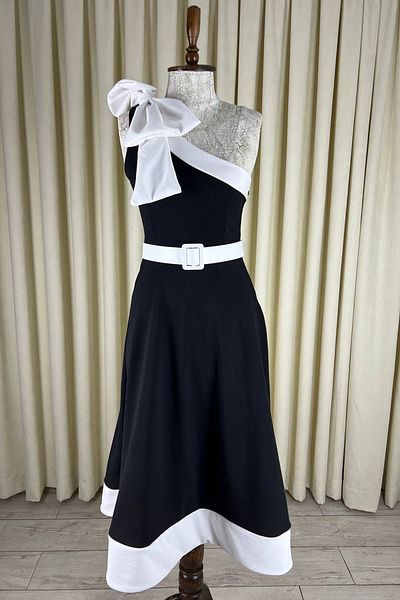 ALFUDO Moda Collection Γυναικείο βραδινό φόρεμα με φιόγκο μίντι με λεπτομέρεια