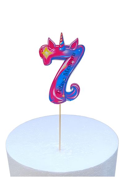 telaşe memuru Unicorn Cake Decoration Number 7 - Unicorn Birthday Concept Number 7 with Sticks
