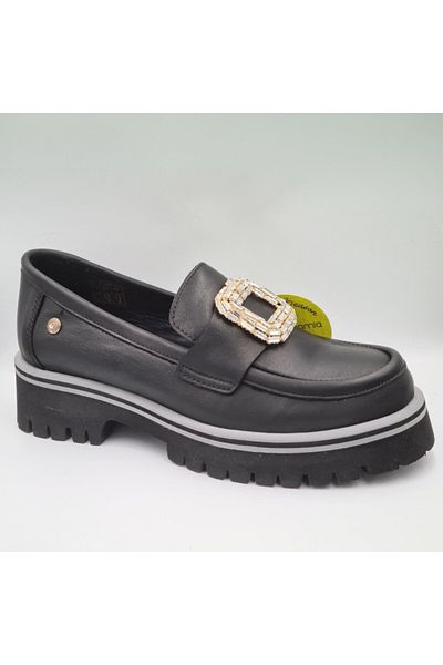 Mammamia D25Ya-3855-B Black Genuine Leather Anatomical Insole Women's Daily Casual Shoes