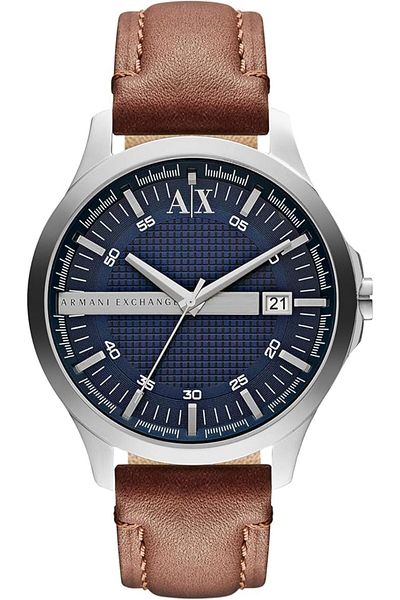 Armani Exchange A|X Armani Exchange Brown Leather Strap Watch With Blue Dial