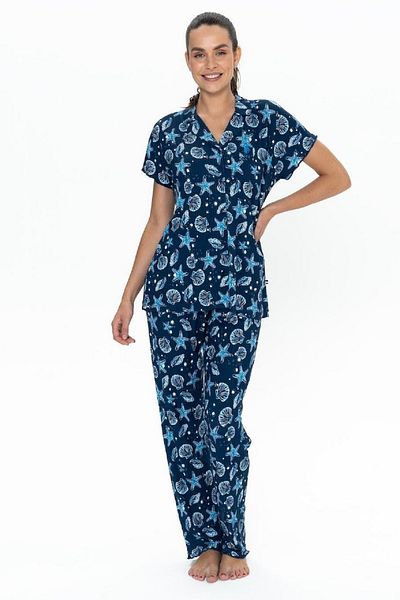 U.S. Polo Assn. Bumbac, nasturi în față, mâneci scurte, imprimate, guler cămașă, set pijamale damă