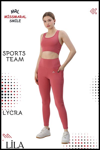 missmaral Γυναικείο κοστούμι Pilates Fitness High Waist Lycra - Κολάν Slim Fit, Διπλή τσέπη, ROSE 3065