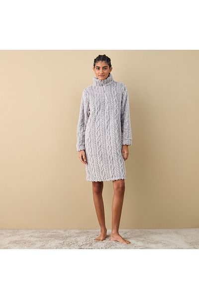 FAV Textured Long Sleeves Sleepshirt with Half Zip Closure