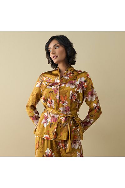 FAV All-Over Floral Print Shirt with Belt Tie-Up and Pyjama Set