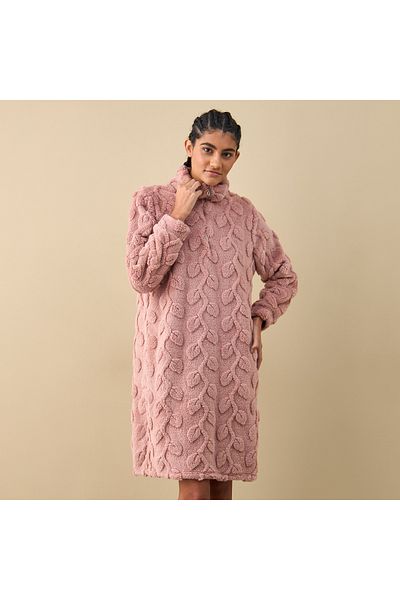 FAV Textured Long Sleeves Sleepshirt with Half Zip Closure