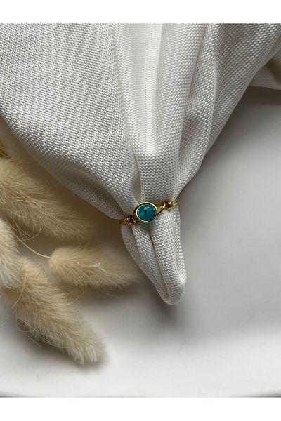 Pel Design Minimal Blue Agate Stone Gold Wire Ring