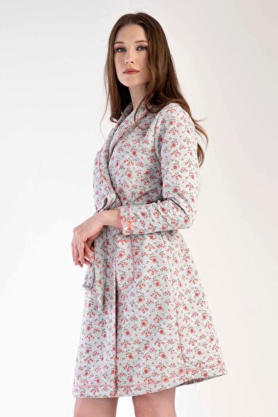 VİENETTA Women's Kapitone Sal Collar Long Sleeve Short Dressing Gown, 303098