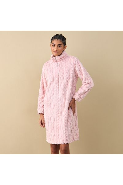 FAV Textured Long Sleeves Sleepshirt with Half Zip Closure