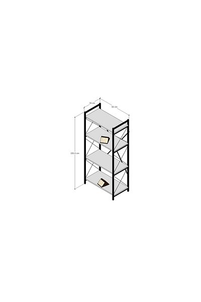 Golden Bark Easy-to-assemble storage shelves with 4 wooden shelves and a white metal frame