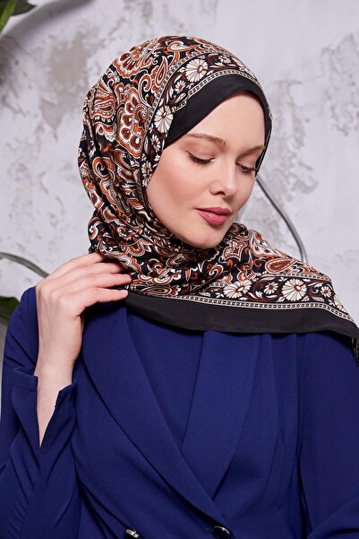 Levidor Siyah Etnik Çiçekli Royal Şal